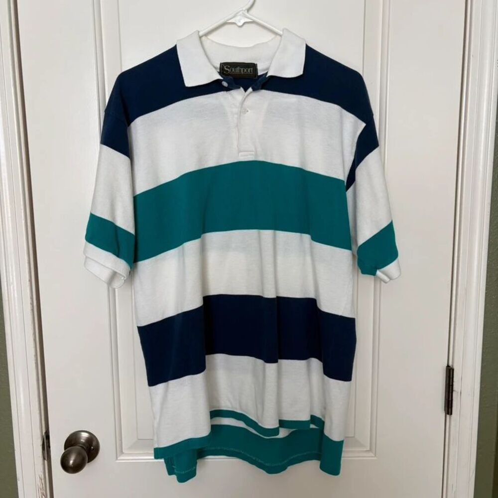 Vintage Southport Striped Colorblock Polo Shirt Men's Size Large 90’s
